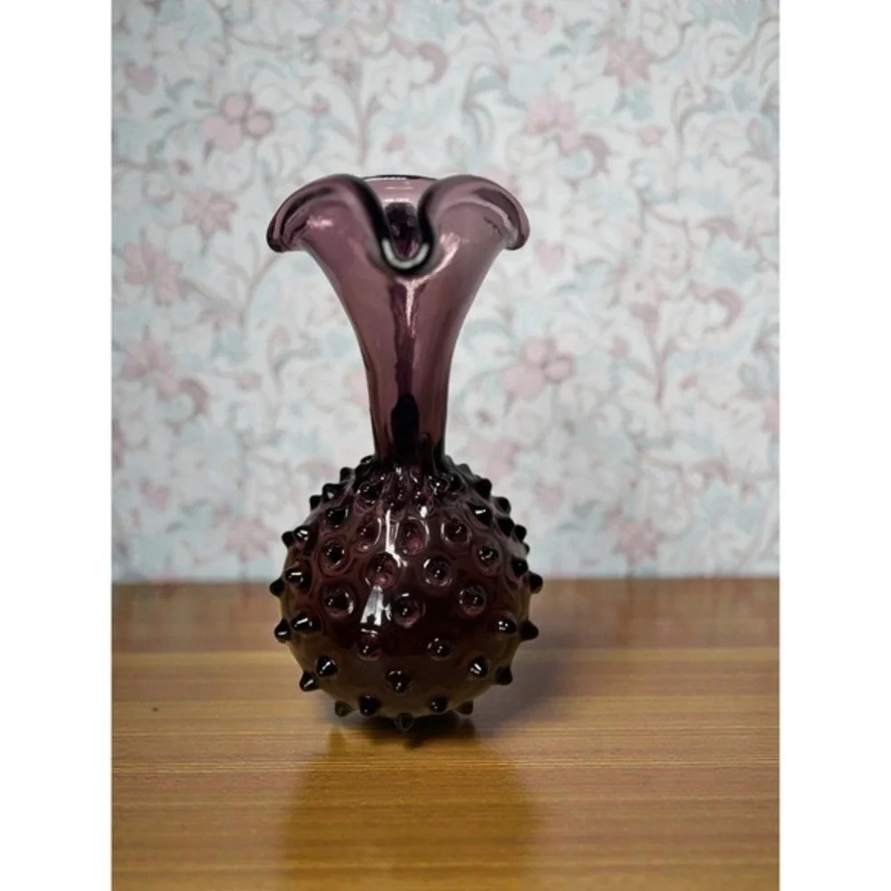 Vintage Amethyst Purple Hobnail Art Glass Pitcher Hand Blown Decorative‎ Cruet